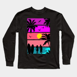 Vaporwave Aesthetic Inspired Beach Silhouette Long Sleeve T-Shirt